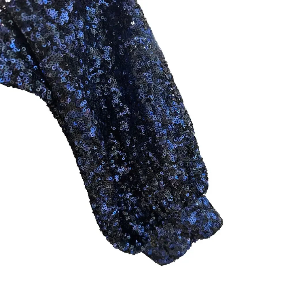 Zadig & Voltaire Party Dress Size Med Short Sequin Navy Blue Sparkly Long Sleeve